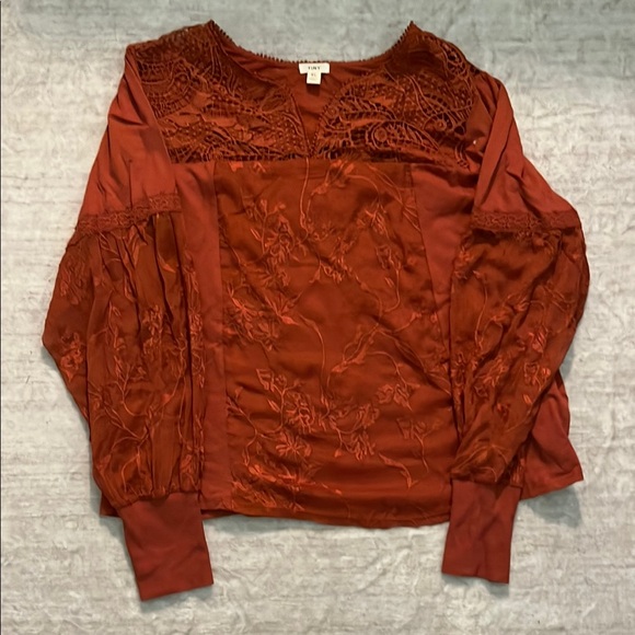Anthropologie Orange Ruffled Cuffed Sleeve Blouse - Picture 1 of 3